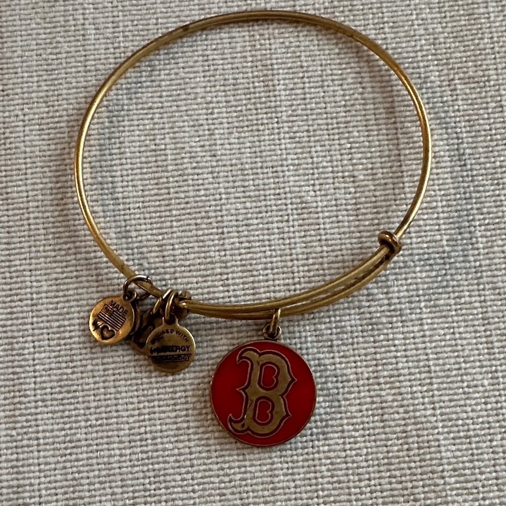 Alex & Ani Gold Bangle Bracelet with Boston Red Sox Red Charm